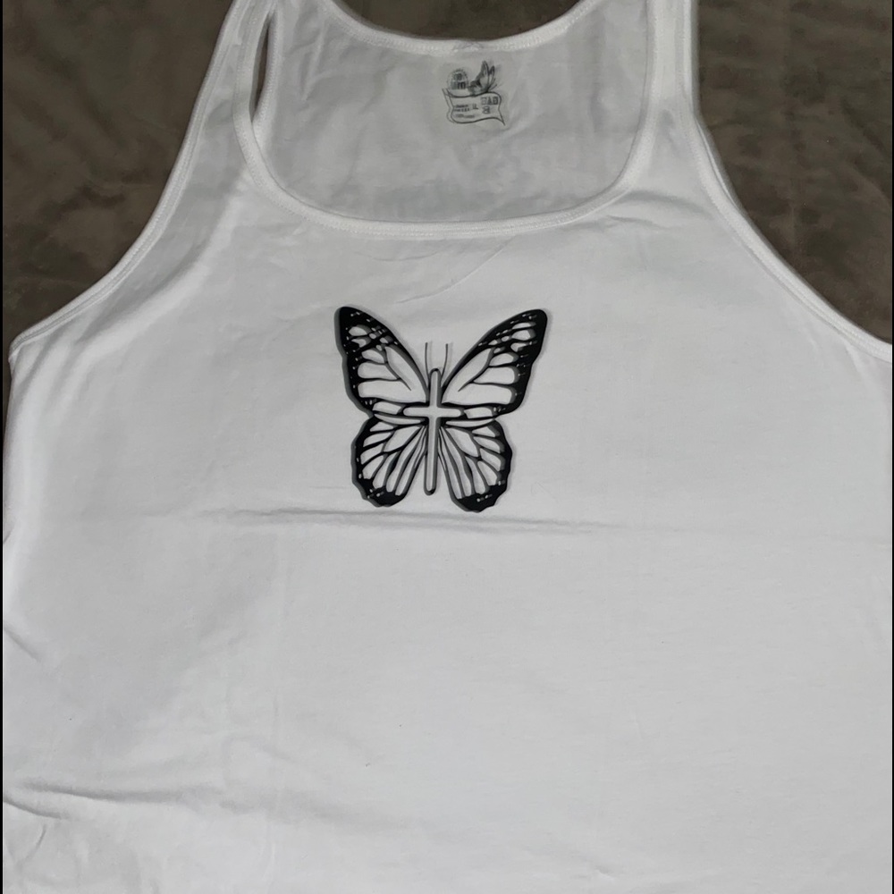 White Tank Top with Butterfly Cross